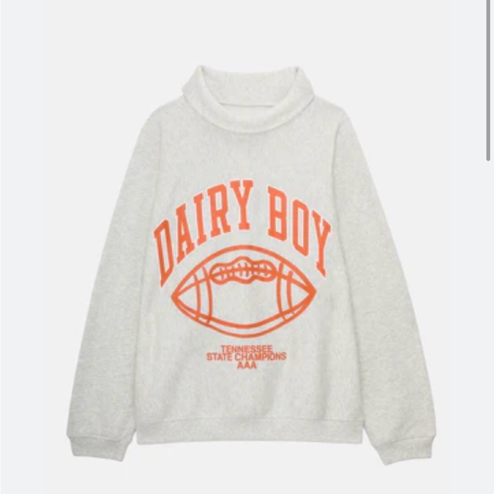 Dairy Boy Graphic Funnel Neck Sweatshirt Tennessee - Light Gray/Orange